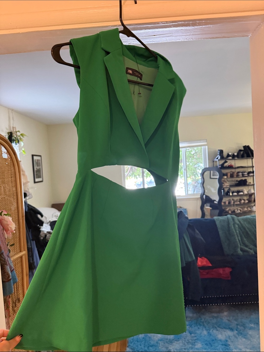 Zara Bright Green Cutout Sleeveless Mini Dress